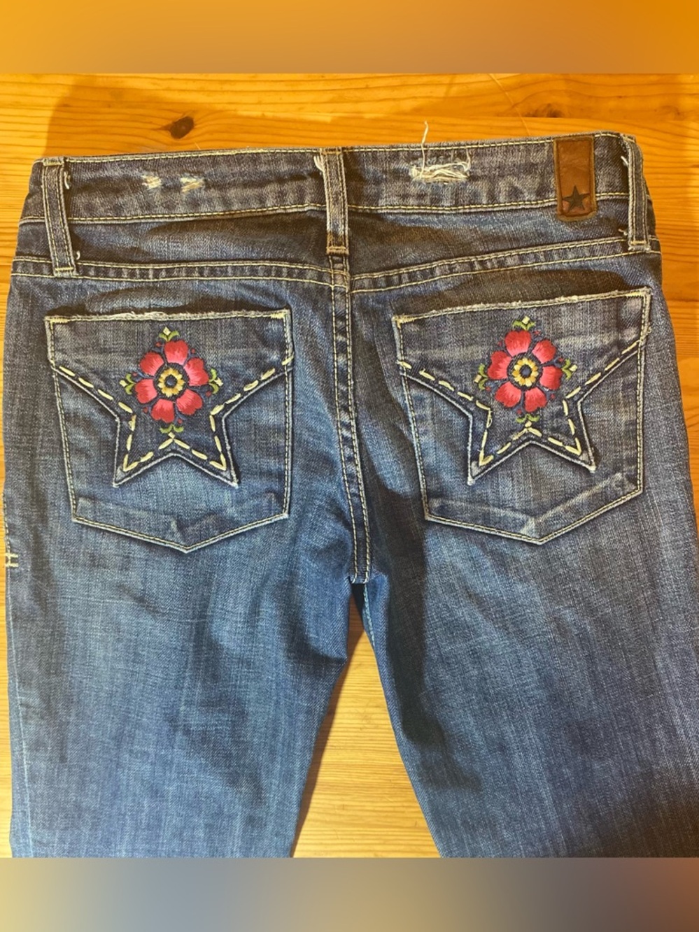 People's Liberation Y2K Starflap Floral Distressed Designer Flare Jeans Size 24 - Picture 5 of 14
